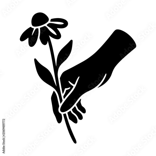 Hand holding wildflower silhouette vector