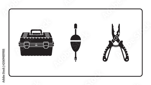 Fishing Tools Icons Set Including Tackle Box Bobber And Pliers On White Background For Outdoor And Sport Concepts