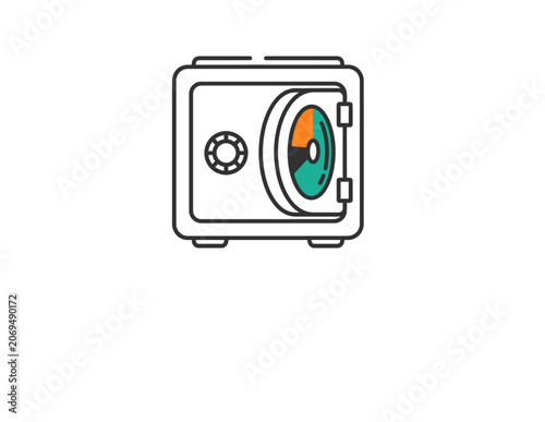 Secure metal safe with open door and colorful interior.
