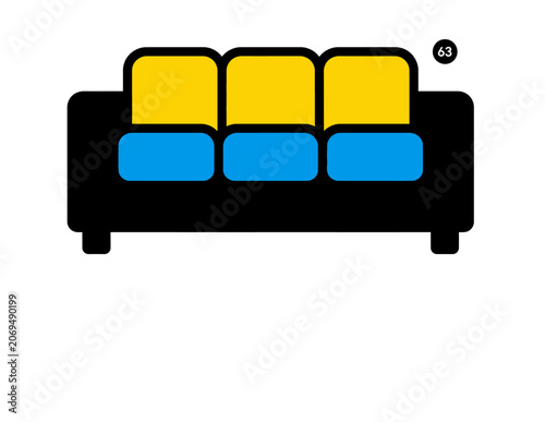 Minimalist Sofa Design with Yellow and Blue Cushions.
