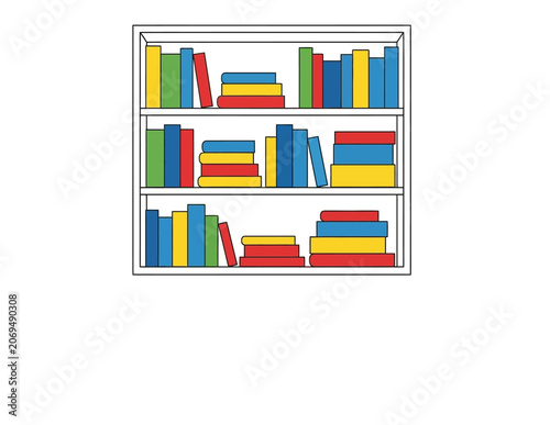 Colorful Bookshelf with Various Books Neatly Arranged.