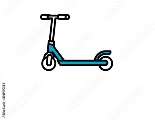 Blue Kick Scooter with Black Outline on White Background.
