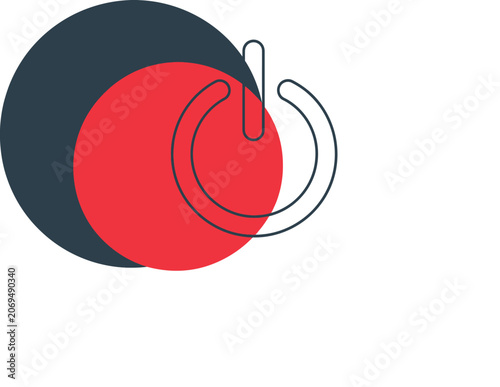 Power button symbol with red and dark circles.