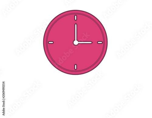 Simple Pink Clock Icon Displaying Time on White Background.