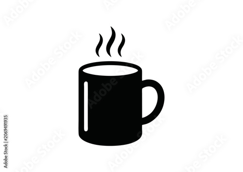 Black Coffee Cup Icon with Steam Isolated on White Background, Minimal Vector Symbol for Cafe, Beverage and Food Design