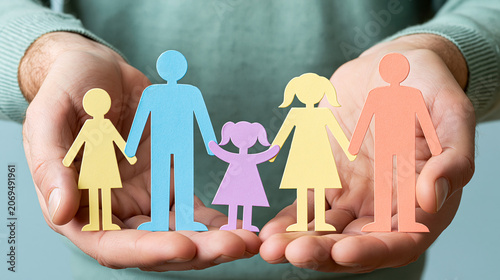 Hands Holding Paper Cutout Family Figurines Representing Care and Support