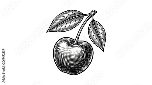 Tableau sur toile A single ripe cherry fruit hangs.