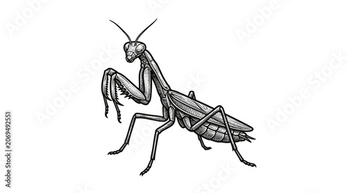 Obraz na płótnie Detailed drawing of a praying mantis.