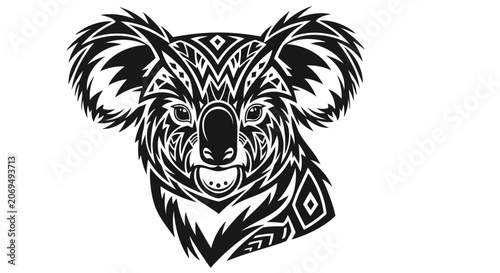 Photos Stylized Koala Head Tribal Art Design Black and White Illustration