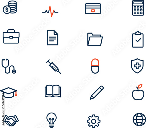 Medical Finance Education and Business Line Icons Vector Set