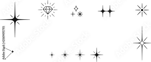 Minimal Black and White Sparkle Starburst Icons Vector Collection Set