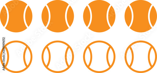 Photos Tennis ball, icon set, sport equipment symbols featuring static and motion tennis balls for matches training tournaments and game-related designs