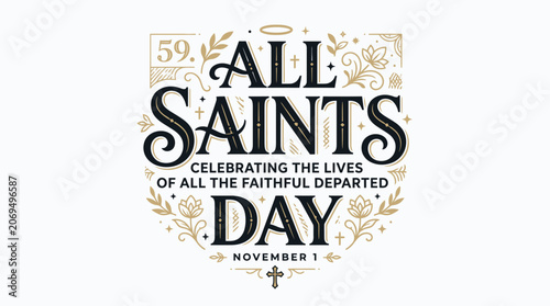 All Saints Day November 1 Typography Design with Decorative Elements