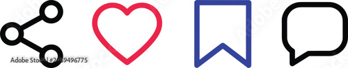 Modern Social Media Interface Icons Set with Minimal Line Design