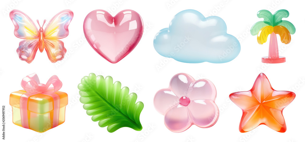 Fototapeta premium PNG Colorful glossy decorative icons on transparent background