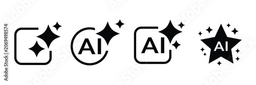 Vászonkép AI generate icon set ai, Artificial intelligence symbol, sparkle star with squar