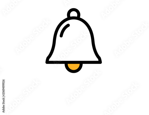 Simple Outline Bell Icon with Yellow Clapper Notification Symbol.