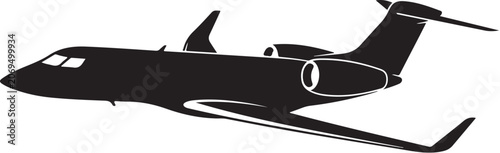 Fotografía Black airplane, private jet, aircraft silhouette, vector plane, flying transport