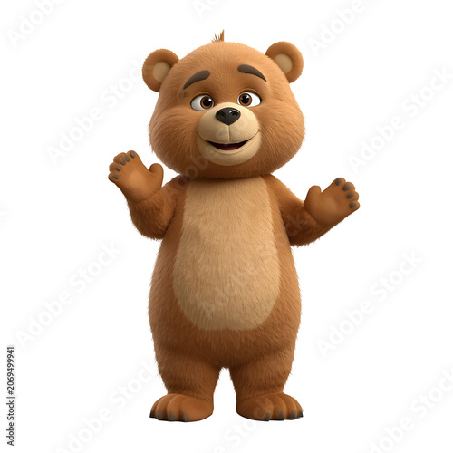 Cute cartoon bear standing isolated on transparent background