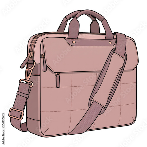 Stylish illustrated laptop bag featuring a quilted design and versatile shoulder strap with handles, ideal for professional use, daily commutes, and secure transport of digital devices