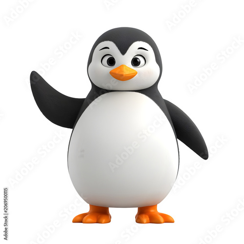 Cute cartoon penguin waving on transparent background