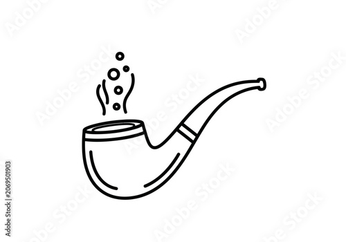 A simple yet elegant black line drawing of a nice smoking pipe with bubbles smoke