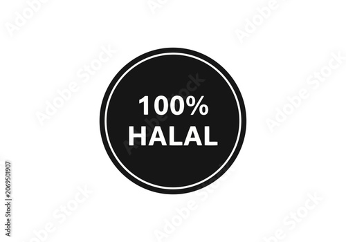 A very important light black perfect round 100 percent halal sign on for food or product with white outline