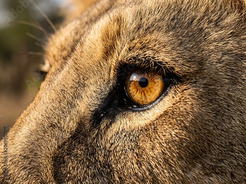 Close up of a lion eye with golden iris.