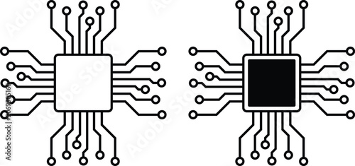 Bild auf Leinwand Computer processor chip microchip icon outline solid black technology integrated circuit isolated on transparent background