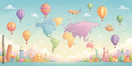 World travel concept for globetrotting vacations