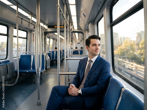 Businessman sitting alone on a modern train.