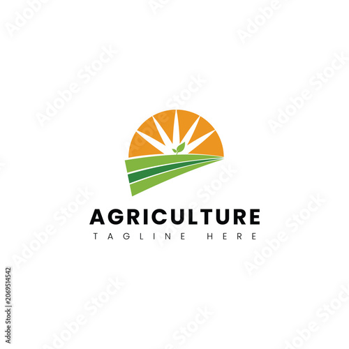 Modern Sunrise Agriculture Farm Field Logo Template