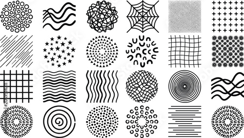 Foto Set of abstract hand drawn geometric textures monochrome line patterns doodles a