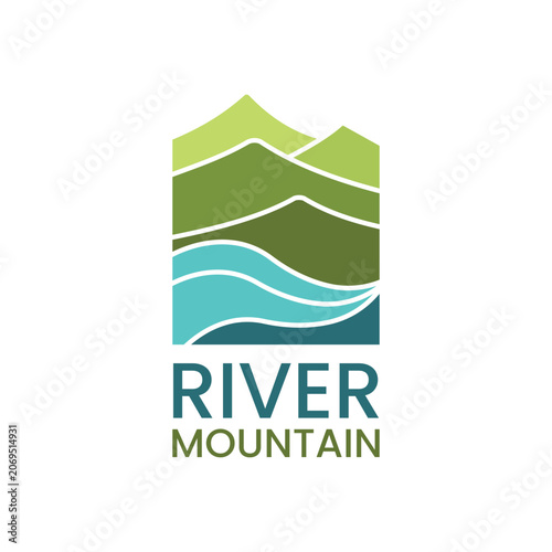 Modern Abstract River Mountain Landscape Logo Template