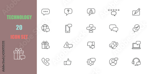 Customer feedback and online communication line icon set, business support symbols