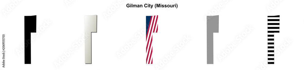 Obraz premium Gilman City (Missouri) blank outline map set