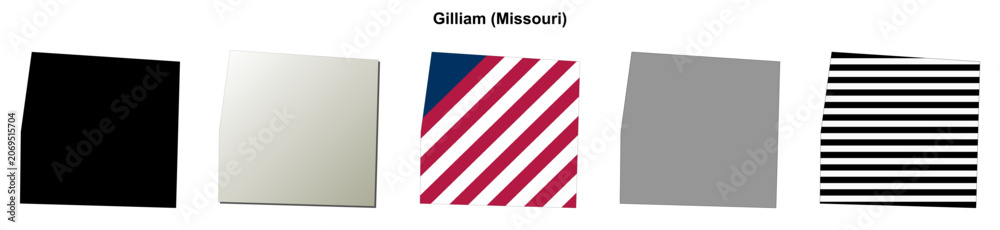 Fototapeta premium Gilliam (Missouri) blank outline map set