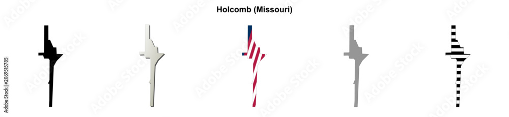 Obraz premium Holcomb (Missouri) blank outline map set