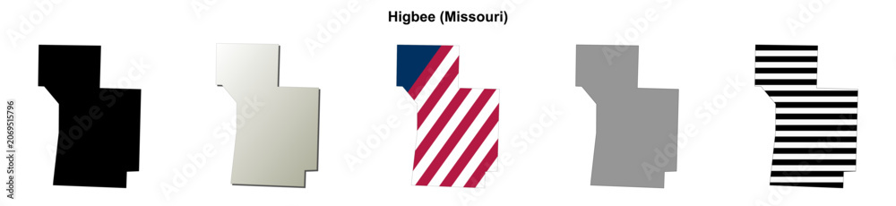 Fototapeta premium Higbee (Missouri) blank outline map set