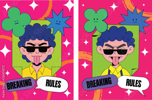 Vibrant Y2K Vector Poster Layout with Playful Character 