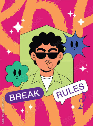 Edgy Y2K Pop Art Poster Design with Cartoon Character making face and  Typography