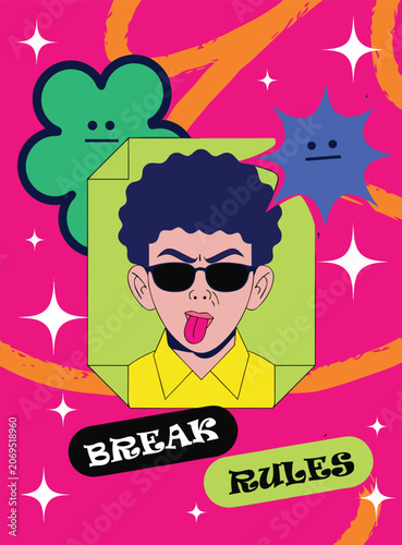 Urban Retro Poster with Cool Character and Y2K Sparkles