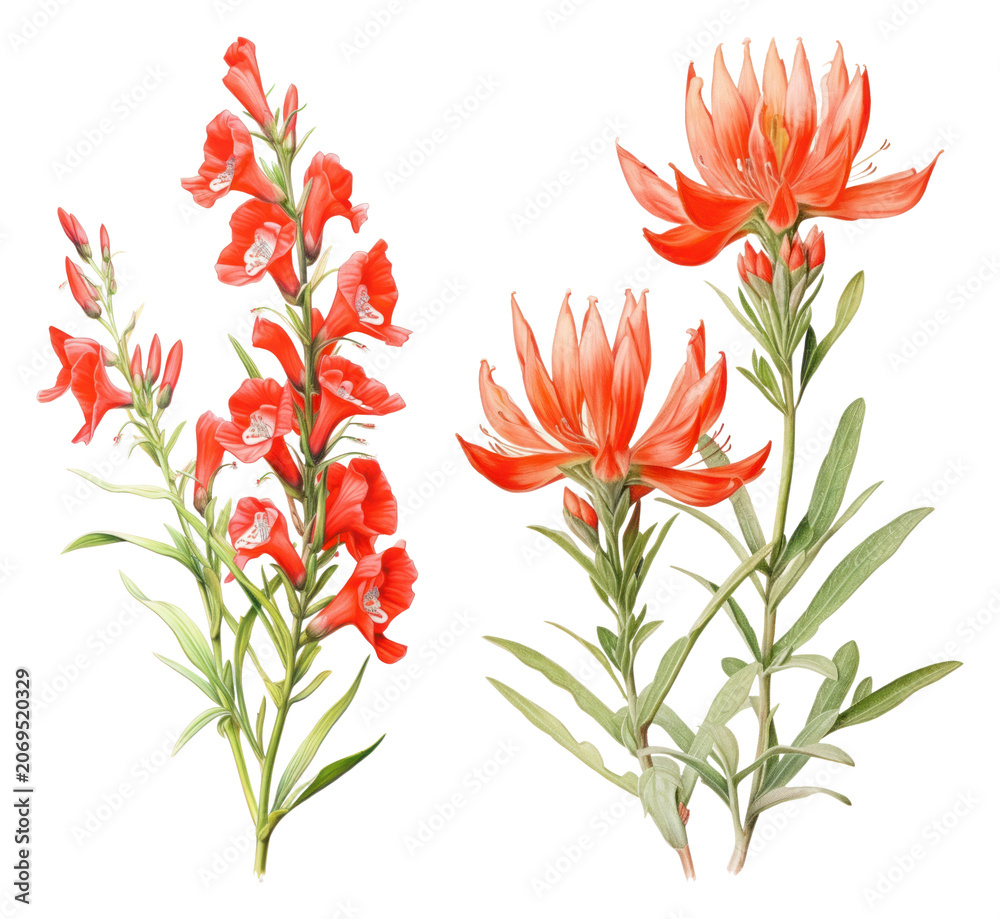 Fototapeta premium PNG Vibrant red flowers with greenery on transparent background