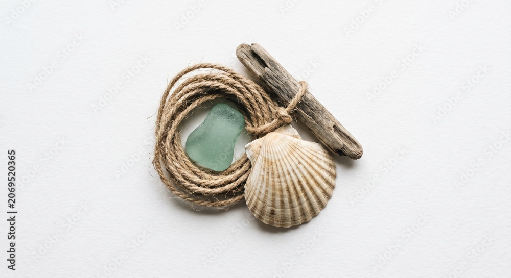 Naklejka premium Sea glass shell rope nautical beach still life