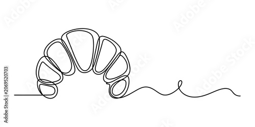 Photos Continuous single line drawing of a fresh flaky croissant pastry for breakfast b