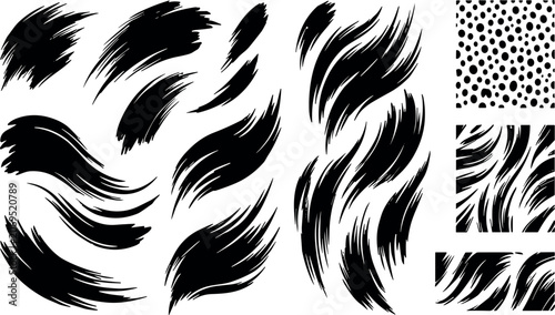 Tableau sur toile Bold black animal fur spots pattern with swirling brush marks, textured crayon b