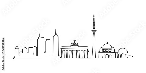 Obraz na płótnie Continuous single line drawing of berlin city skyline showing the brandenburg ga