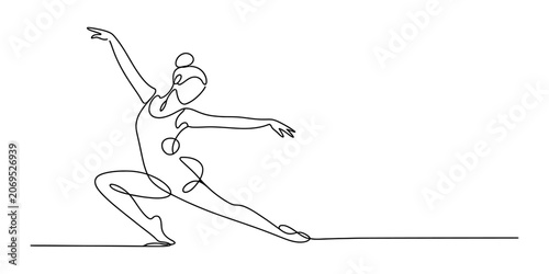 Schilderij op canvas Continuous one line drawing of a graceful ballerina dancer performing a dance mo