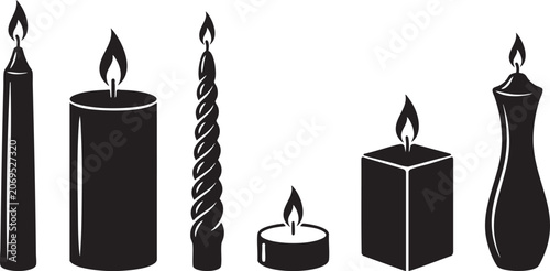 Cuadro en lienzo Black silhouette candles collection taper pillar spiral tealight and hourglass s