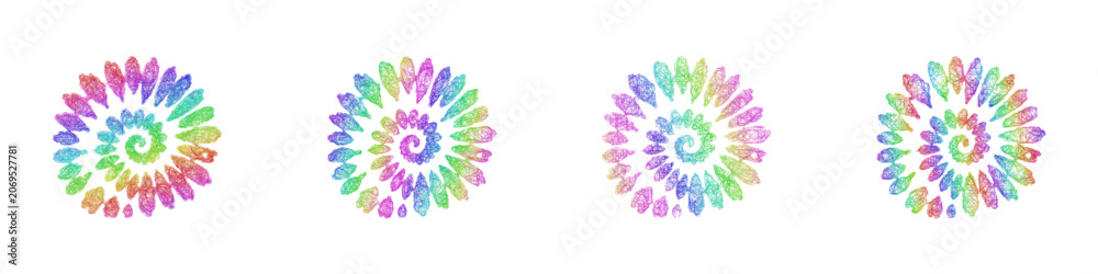 Obraz premium Rainbow color sketch tie dye fabric icon design set